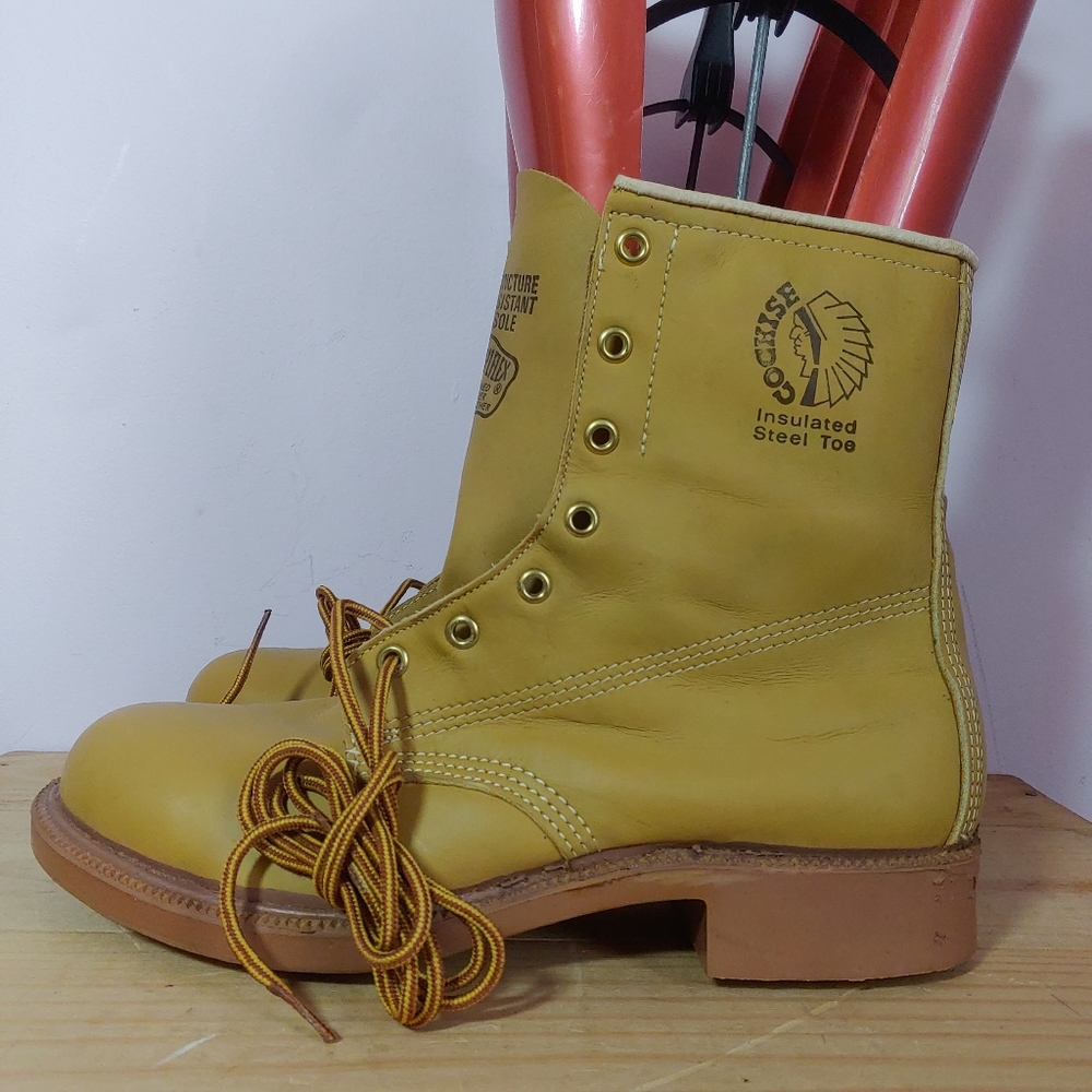 Vintage Cochise by Greb Canada tan leather steel toe boots men's size 8 US